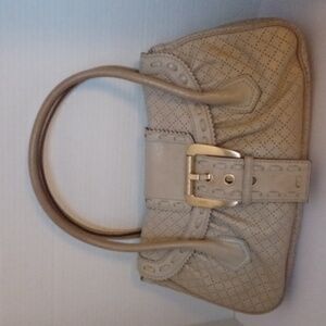 Celine Perforated Leather Taupe/Light Grey Satchel Purse